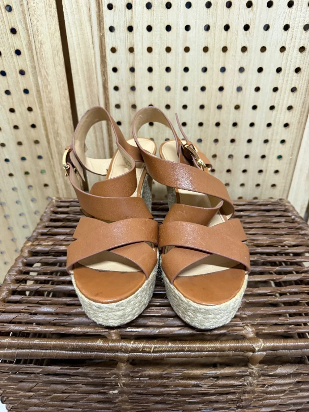 Michael Michael Kors Leather Espadrille Wedge Sandals 9.5 - Picture 6 of 11